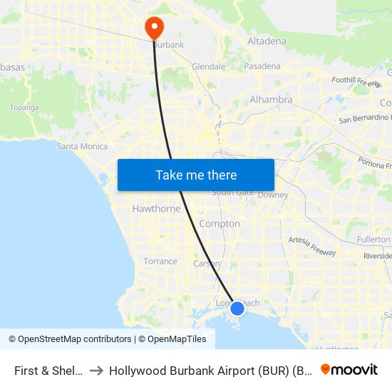 First & Shelter C N to Hollywood Burbank Airport (BUR) (Bob Hope Airport) map