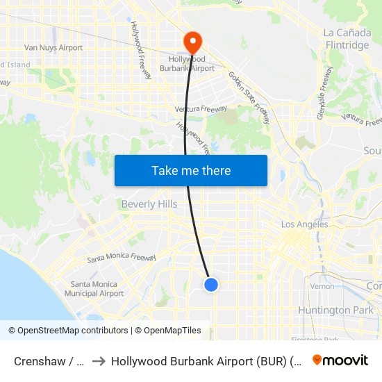 Crenshaw / Stocker to Hollywood Burbank Airport (BUR) (Bob Hope Airport) map