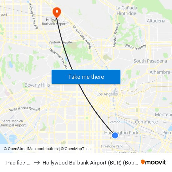 Pacific / Gage to Hollywood Burbank Airport (BUR) (Bob Hope Airport) map