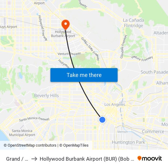Grand / 23rd to Hollywood Burbank Airport (BUR) (Bob Hope Airport) map