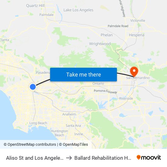Aliso St and Los Angeles St E to Ballard Rehabilitation Hospital map