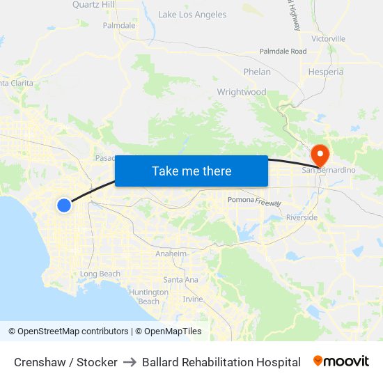 Crenshaw / Stocker to Ballard Rehabilitation Hospital map