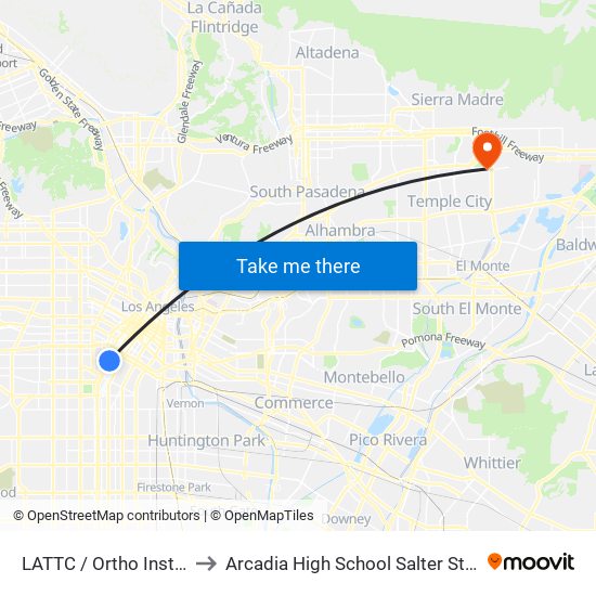 LATTC / Ortho Institute to Arcadia High School Salter Stadium map