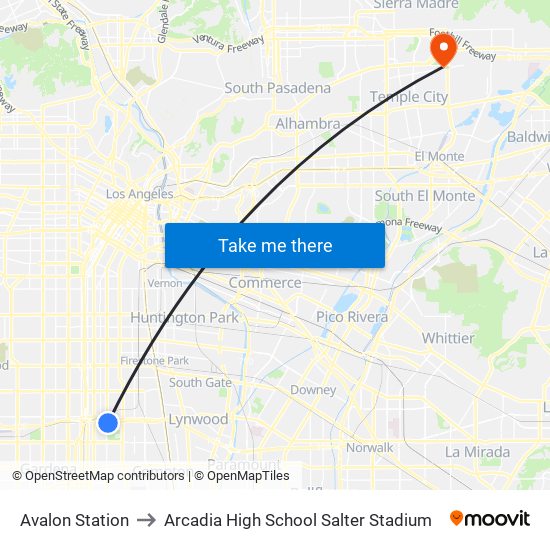 Avalon Station to Arcadia High School Salter Stadium map