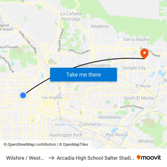 Wilshire / Western to Arcadia High School Salter Stadium map