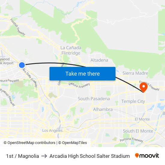 1st / Magnolia to Arcadia High School Salter Stadium map