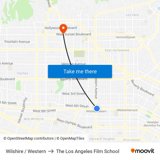 Wilshire / Western to The Los Angeles Film School map