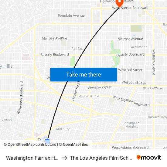 Washington Fairfax Hub to The Los Angeles Film School map