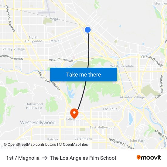 1st / Magnolia to The Los Angeles Film School map