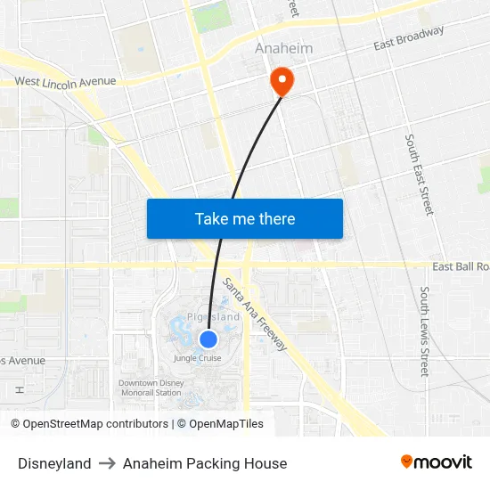 Disneyland to Anaheim Packing House map