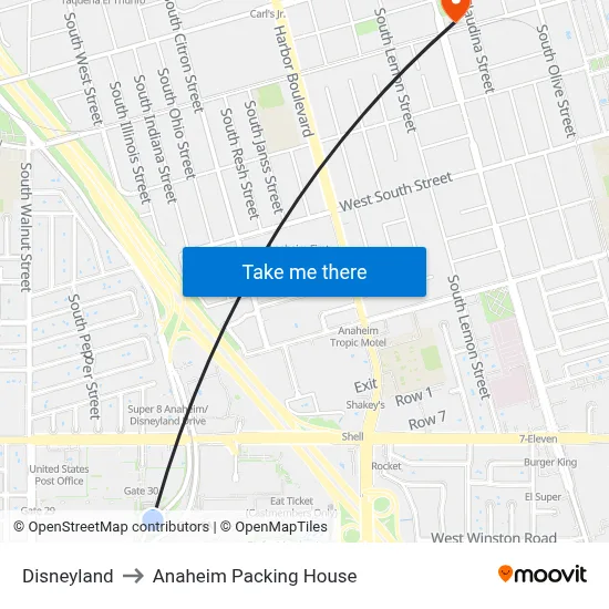 Disneyland to Anaheim Packing House map