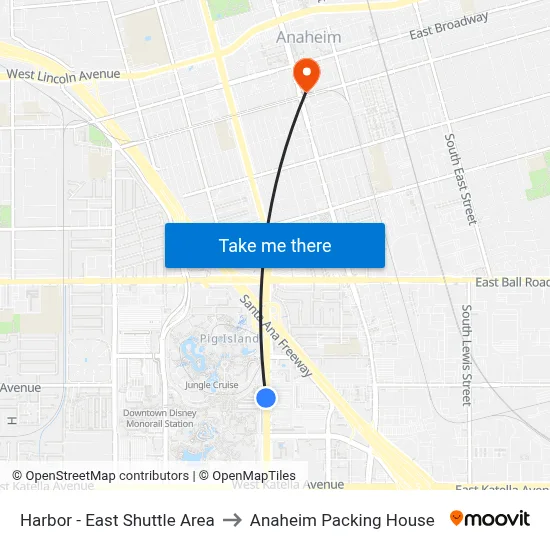 Harbor - East Shuttle Area to Anaheim Packing House map