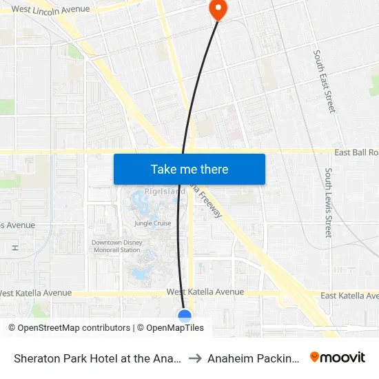 Sheraton Park Hotel At The Anaheim Resort to Anaheim Packing House map