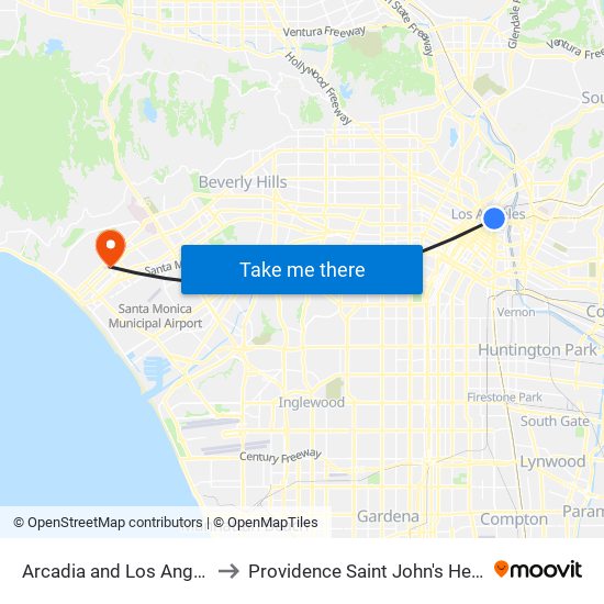 Arcadia and Los Angeles St W to Providence Saint John's Health Center map