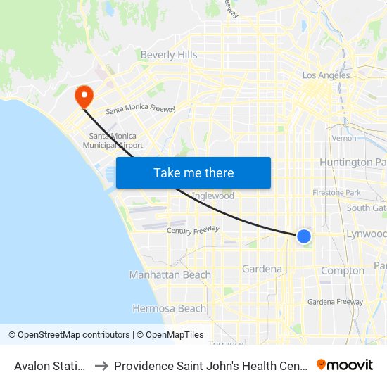 Avalon Station to Providence Saint John's Health Center map