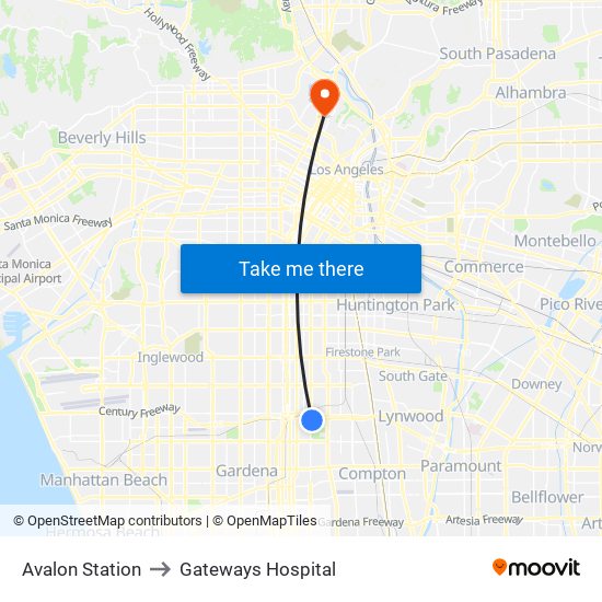 Avalon Station to Gateways Hospital map