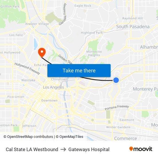 Cal State LA Westbound to Gateways Hospital map