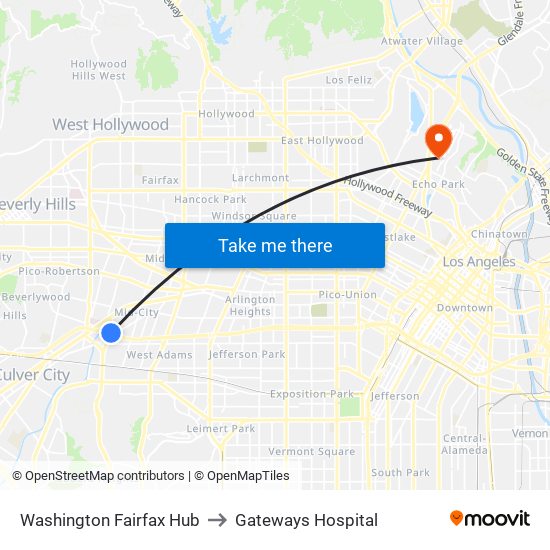 Washington Fairfax Hub to Gateways Hospital map