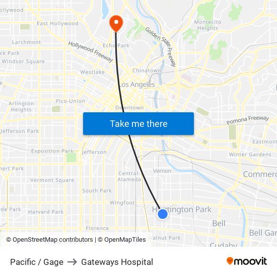 Pacific / Gage to Gateways Hospital map