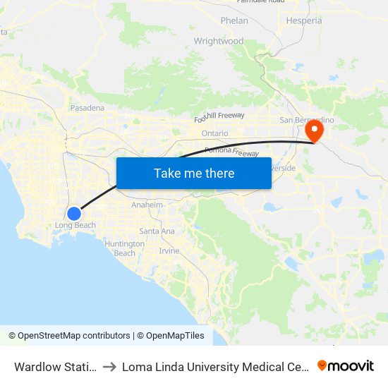 Wardlow Station to Loma Linda University Medical Center map