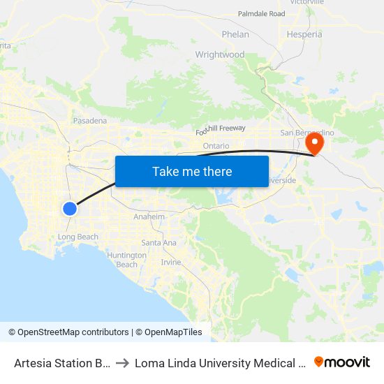 Artesia Station Bay 3 to Loma Linda University Medical Center map