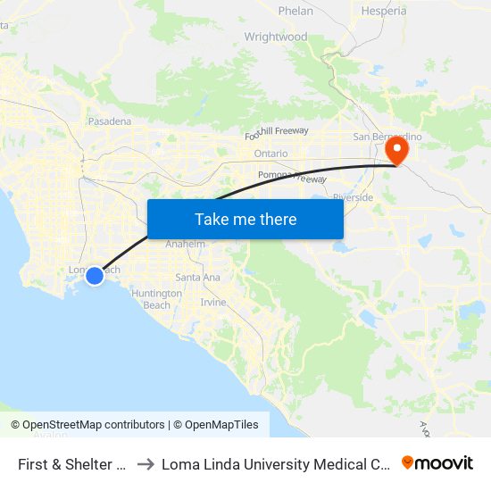 First & Shelter C N to Loma Linda University Medical Center map