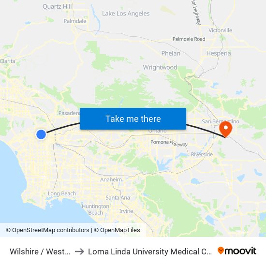 Wilshire / Western to Loma Linda University Medical Center map