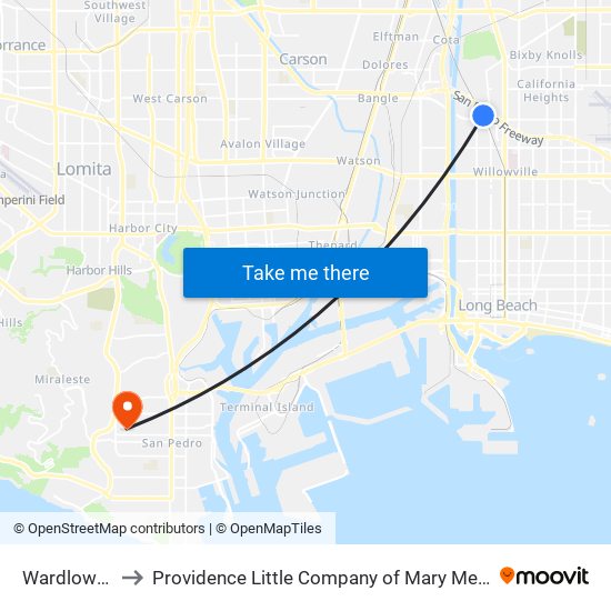 Wardlow Station to Providence Little Company of Mary Medical Center San Pedro map