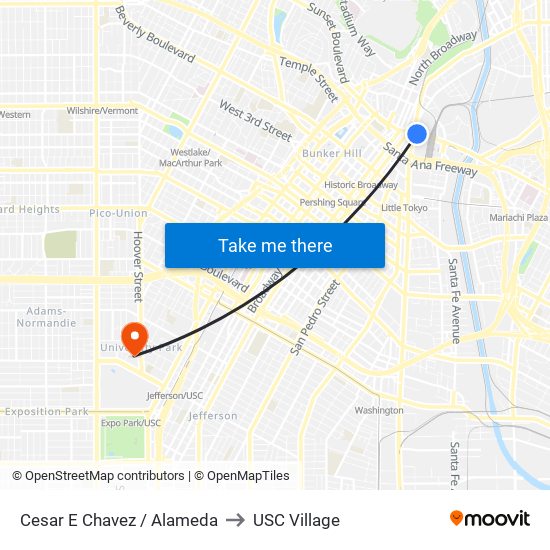 Cesar E Chavez / Alameda to USC Village map