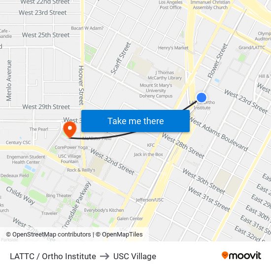 LATTC / Ortho Institute to USC Village map