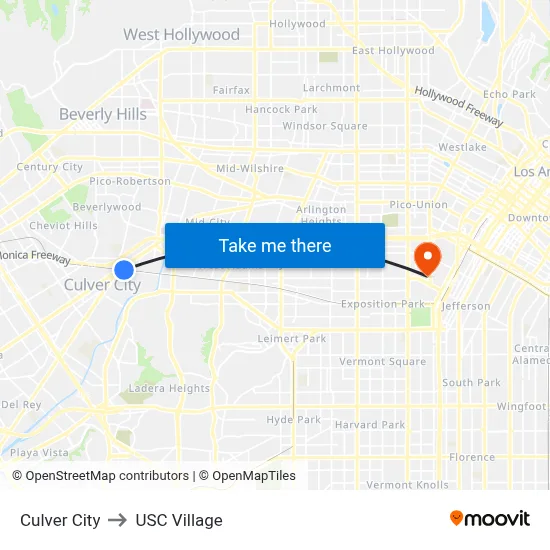 Culver City to USC Village map