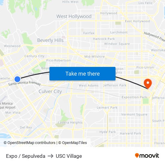 Expo / Sepulveda to USC Village map