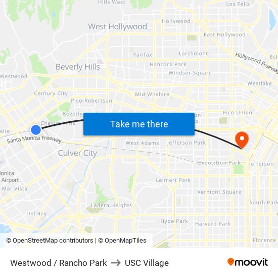 Westwood / Rancho Park to USC Village map