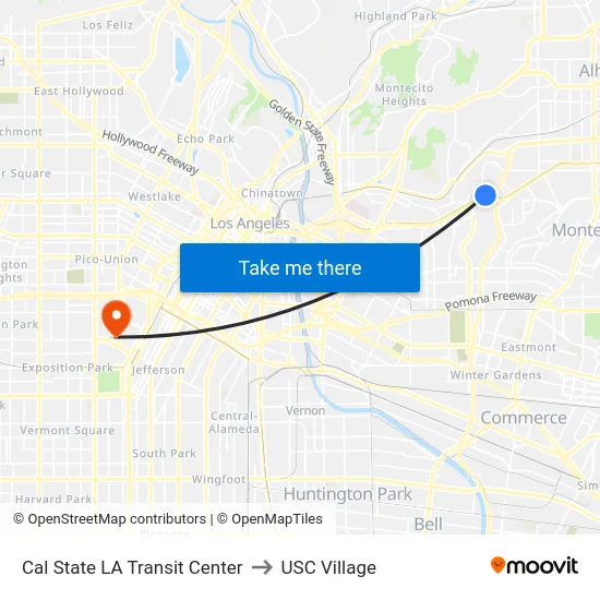 Cal State LA Transit Center to USC Village map