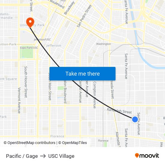 Pacific / Gage to USC Village map