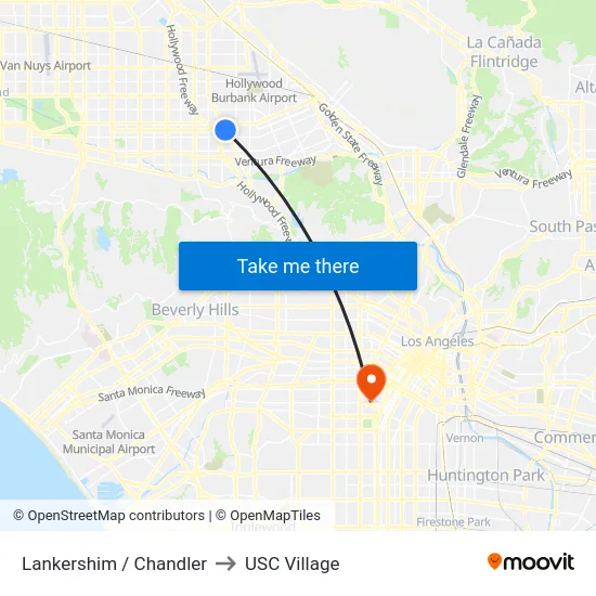 Lankershim / Chandler to USC Village map