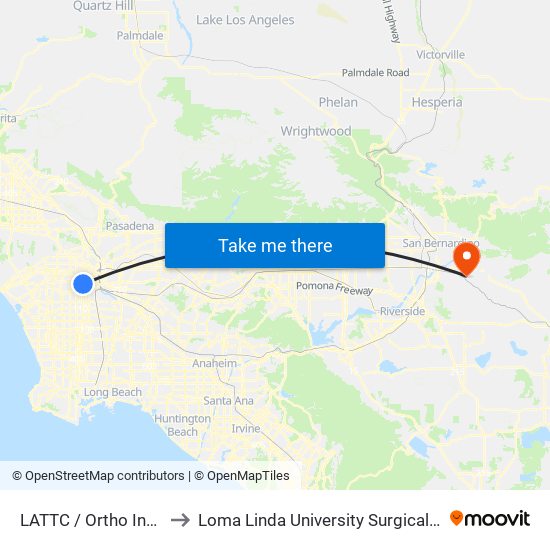 LATTC / Ortho Institute to Loma Linda University Surgical Hospital map