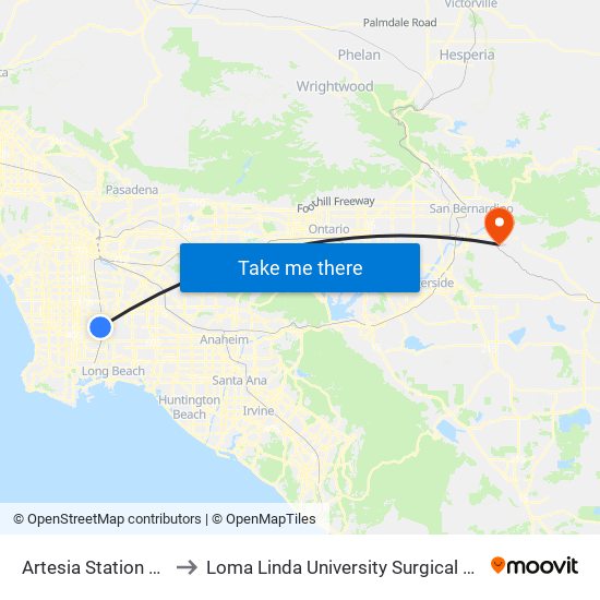 Artesia Station Bay 3 to Loma Linda University Surgical Hospital map