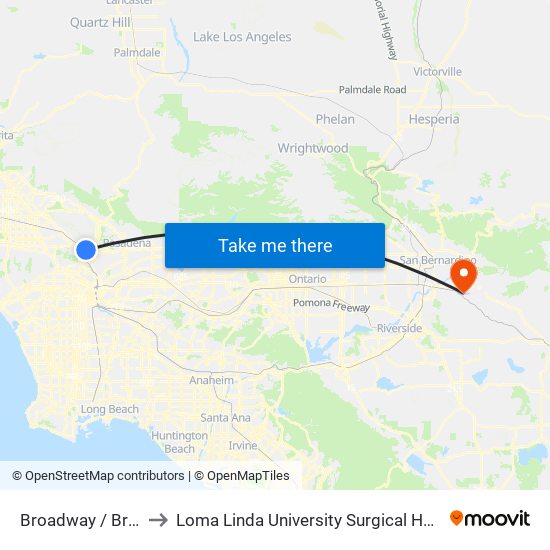 Broadway / Brand to Loma Linda University Surgical Hospital map