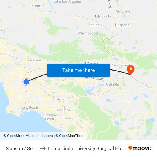 Slauson / Seville to Loma Linda University Surgical Hospital map