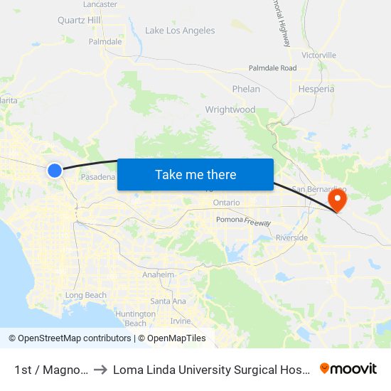 1st / Magnolia to Loma Linda University Surgical Hospital map