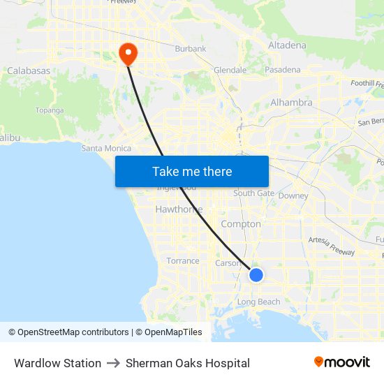 Wardlow Station to Sherman Oaks Hospital map