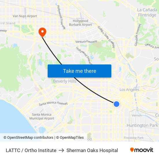 LATTC / Ortho Institute to Sherman Oaks Hospital map