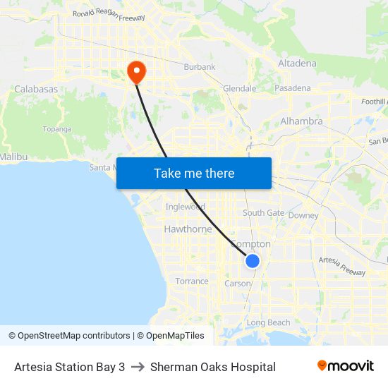 Artesia Station Bay 3 to Sherman Oaks Hospital map