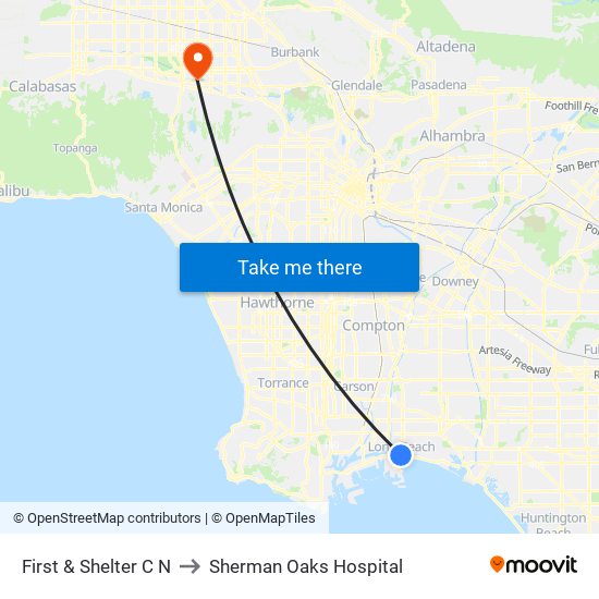 First & Shelter C N to Sherman Oaks Hospital map