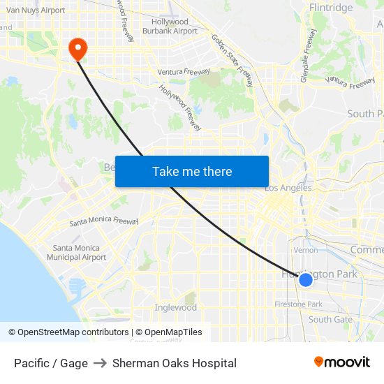 Pacific / Gage to Sherman Oaks Hospital map