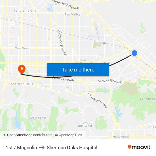 1st / Magnolia to Sherman Oaks Hospital map