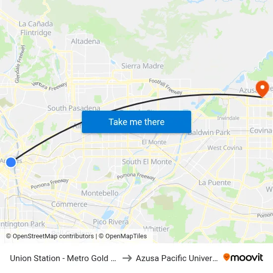 Union Station - Metro Gold Line to Azusa Pacific University map