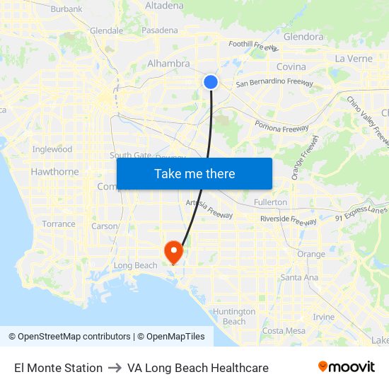 El Monte Station to VA Long Beach Healthcare map