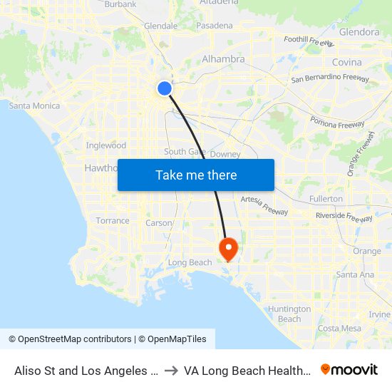 Aliso St and Los Angeles St E to VA Long Beach Healthcare map